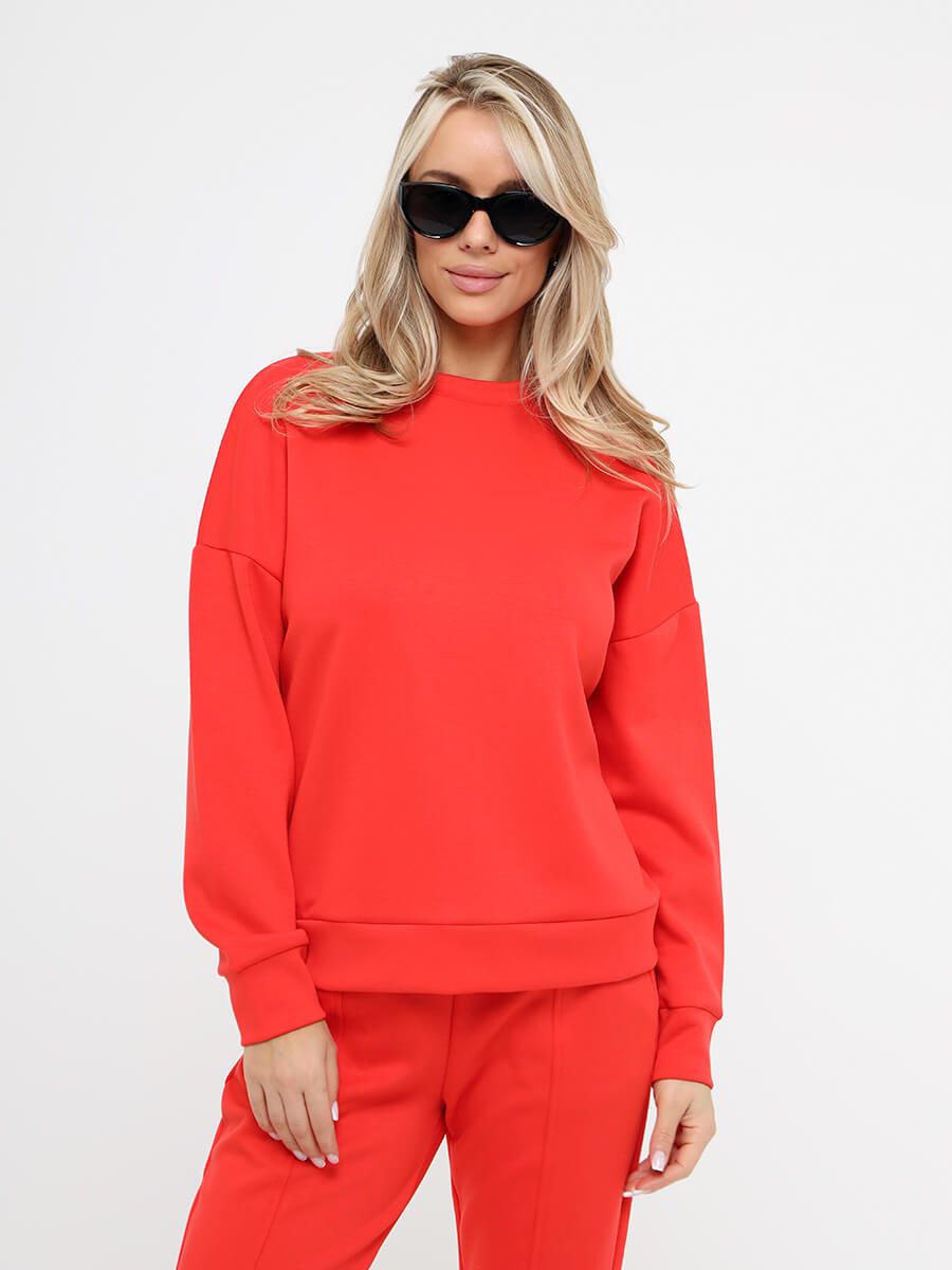 KA17579-24 Комплект (свитшот+брюки) женский коралловый+50% полиэстер,44% район (вискоза),6% спандекс