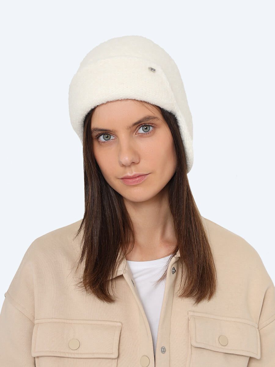 FG0186-02 Ушанка женский белый+60% мохер, 40% акрил