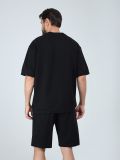 SP85164-01 Костюм спортивный (футболка+шорты) мужской черный+80% хлопок, 20% полиэстер