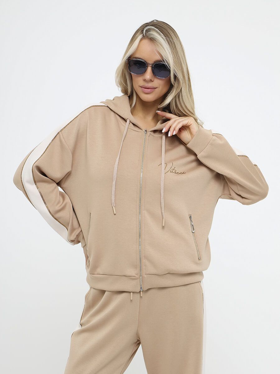 KA17554-08 Комплект (толстовка+брюки) женский бежевый+50% полиэстер, 44% район (вискоза), 6% спандек