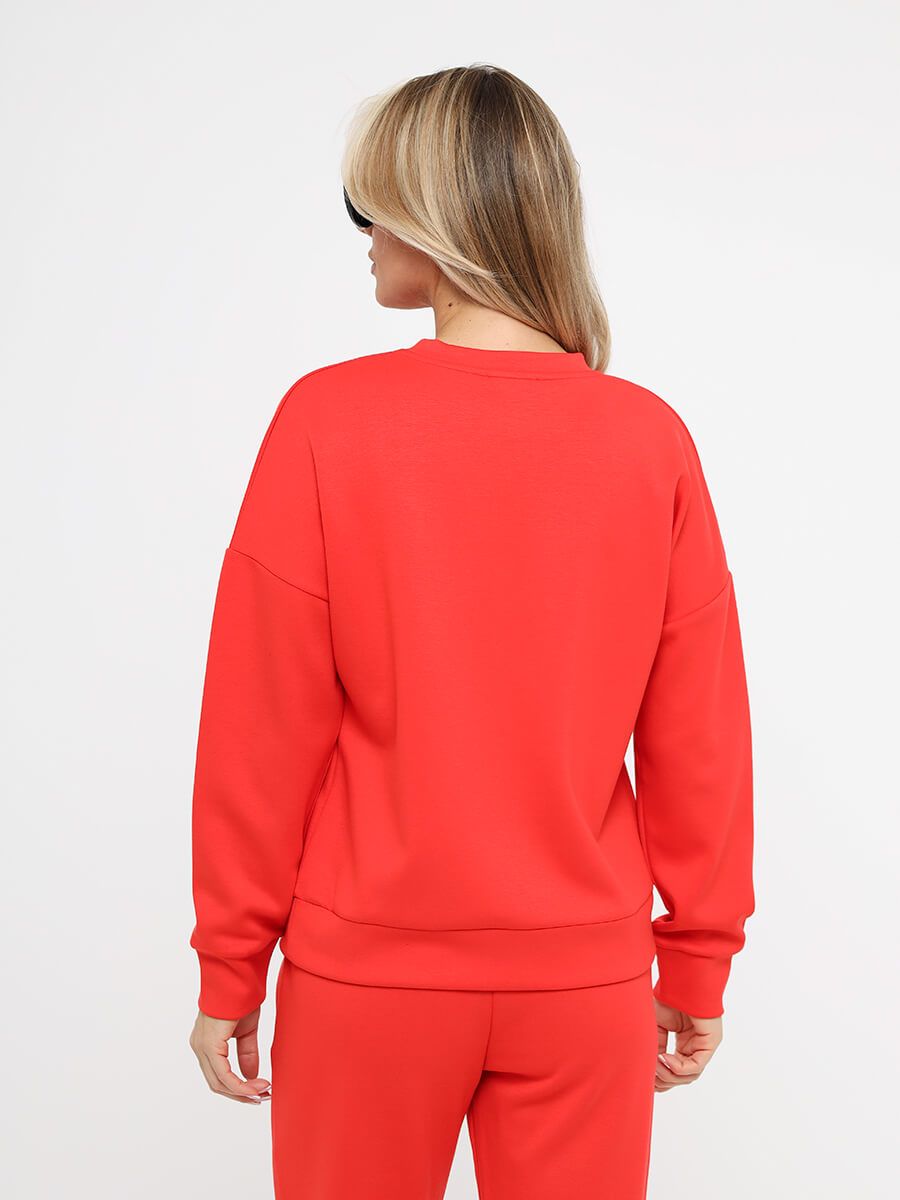 KA17579-24 Комплект (свитшот+брюки) женский коралловый+50% полиэстер,44% район (вискоза),6% спандекс