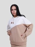 SP634901-08 Костюм спортивный (толстовка с капюшоном+брюки) женский бежевый+80% хлопок,20% полиэстер