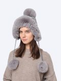 JY037-07 Шапка женский серый+100% акрил (искусственная шерсть+искусственный мех)