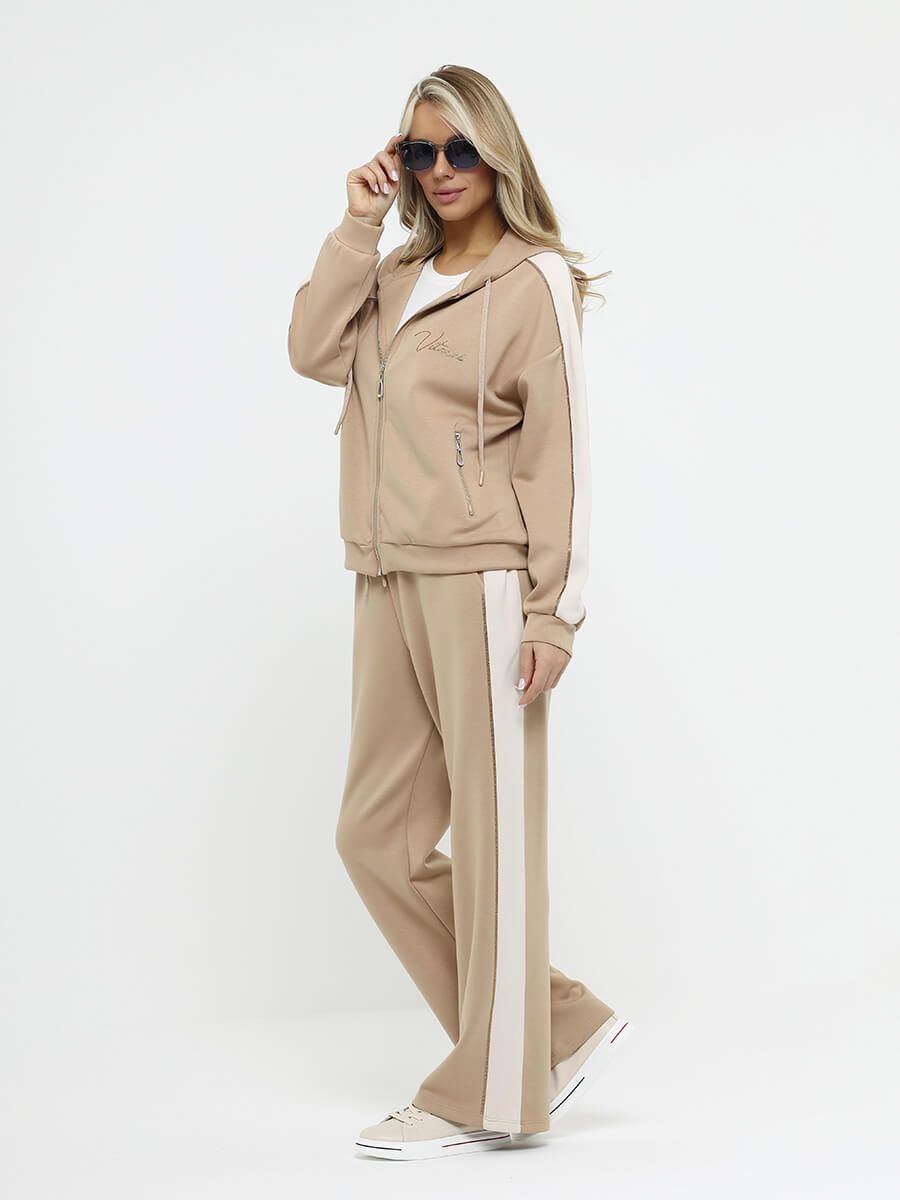 KA17554-08 Комплект (толстовка+брюки) женский бежевый+50% полиэстер, 44% район (вискоза), 6% спандек