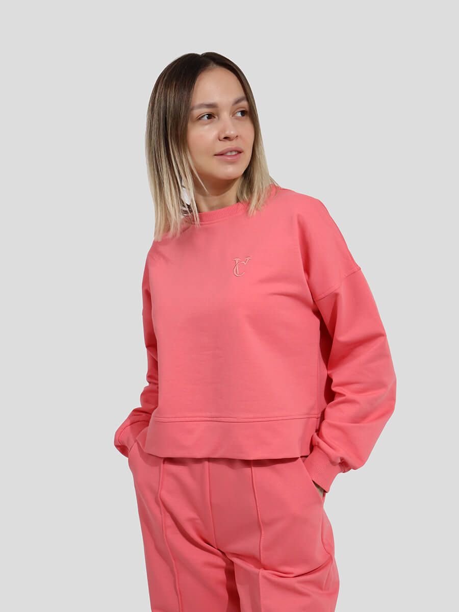 SP014-14 Костюм спортивный (джемпер+кюлоты) женский коралловый+70% хлопок, 25% полиэстер, 5% лайкра