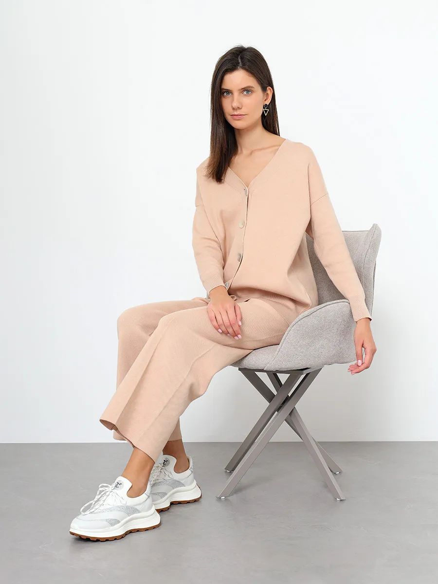 KA30760-08 Комплект (кардиган+брюки) женский бежевый+52% вискоза, 28% ПБТ, 20% нейлон