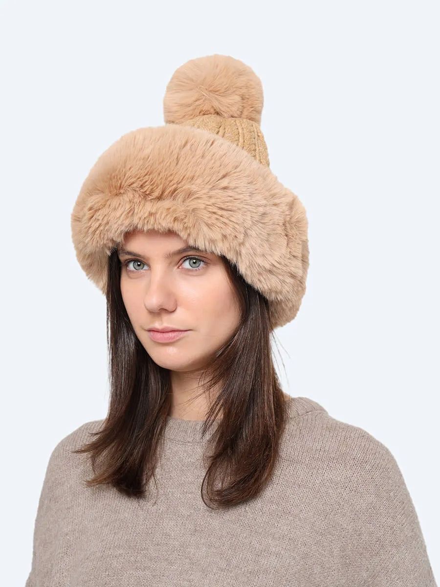 JY020-04 Шапка женский коричневый+100% акрил (искусственная шерсть+искусственный мех)